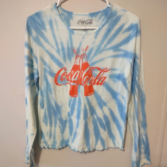NWT Juniors Coca Cola Blue Tie Dye Long Sleeve Tee Size Large - Picture 1 of 4